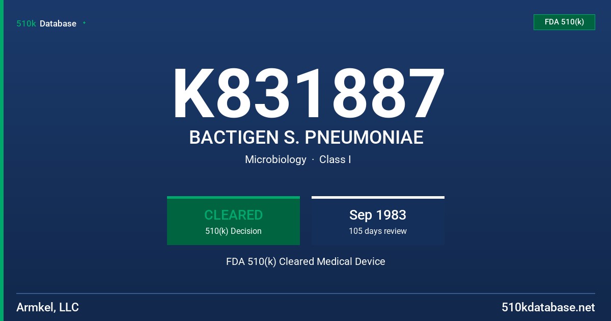 K831887 BACTIGEN S. PNEUMONIAE FDA 510(k) Cleared Medical Device