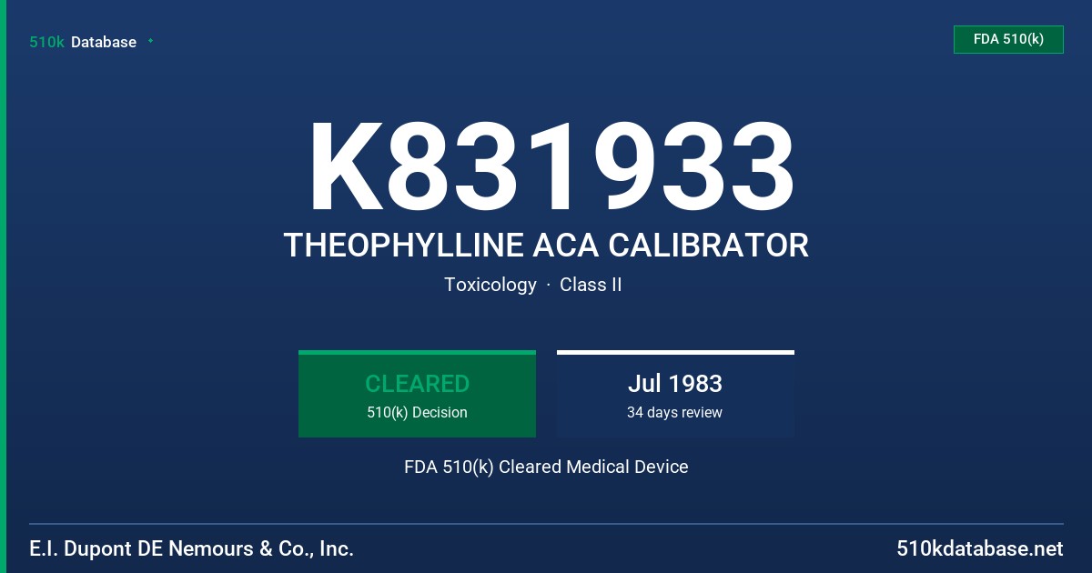 K831933 THEOPHYLLINE ACA CALIBRATOR FDA 510(k) Cleared Medical Device