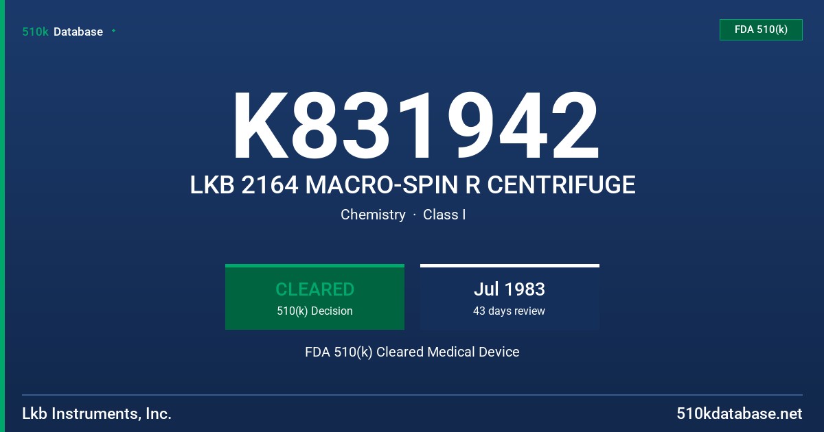 K831942 LKB 2164 MACRO-SPIN R CENTRIFUGE FDA 510(k) Cleared Medical Device