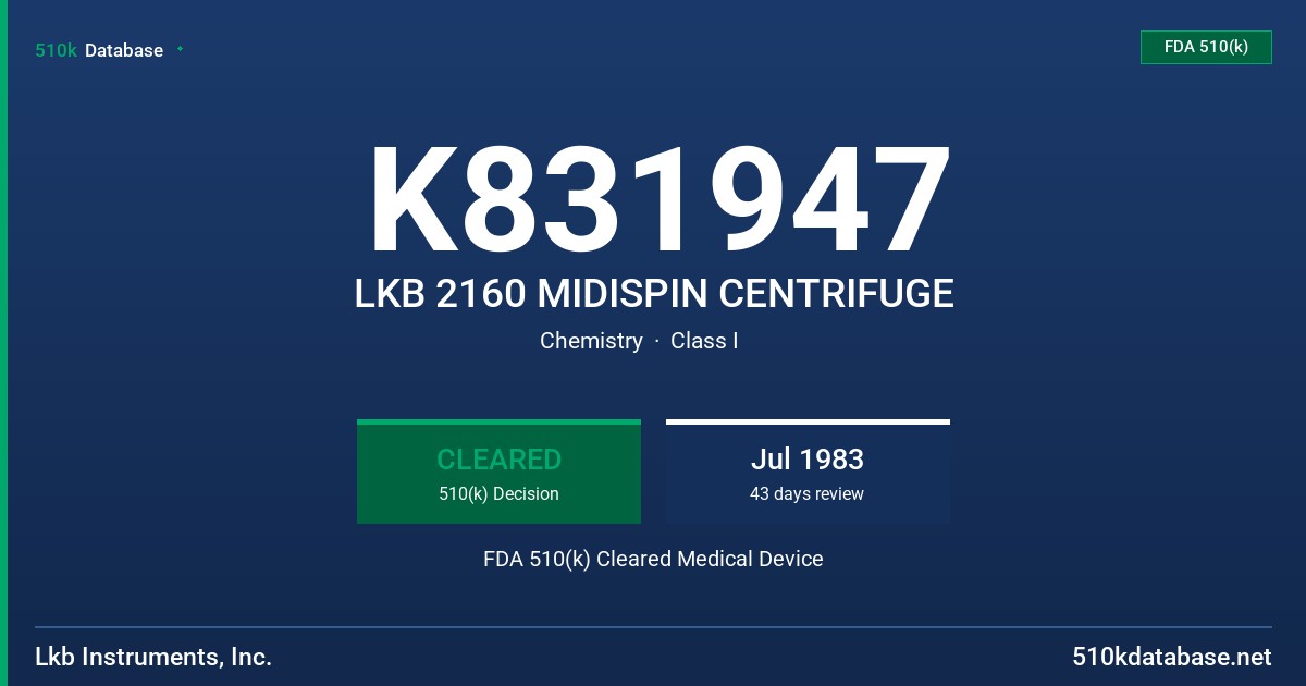 K831947 LKB 2160 MIDISPIN CENTRIFUGE FDA 510(k) Cleared Medical Device