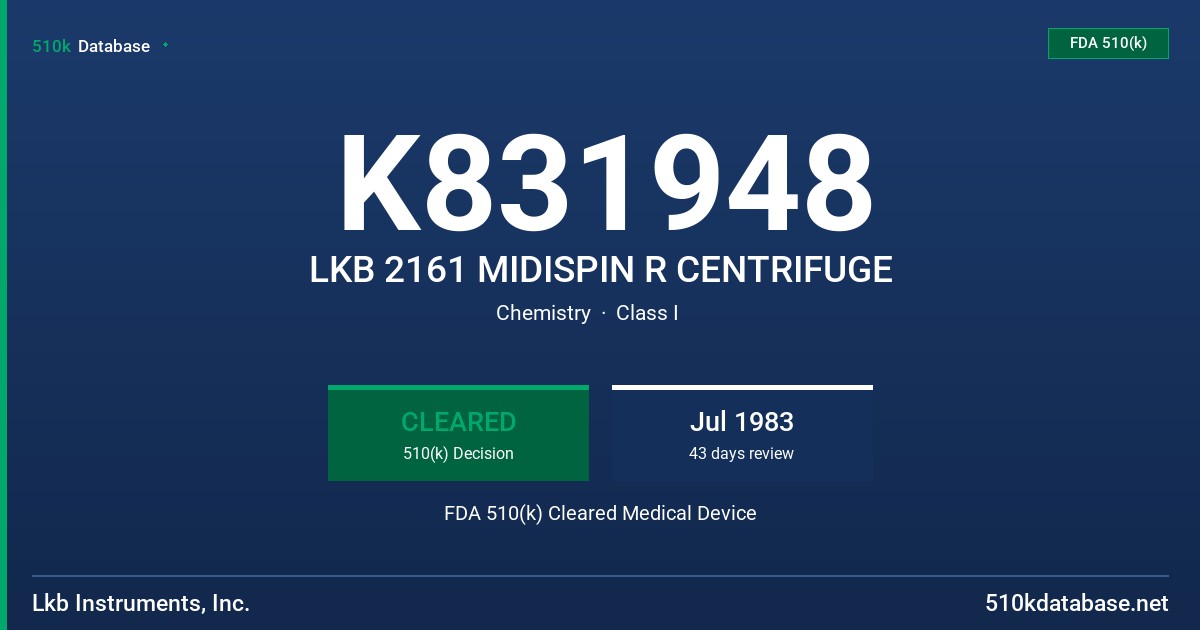 K831948 LKB 2161 MIDISPIN R CENTRIFUGE FDA 510(k) Cleared Medical Device