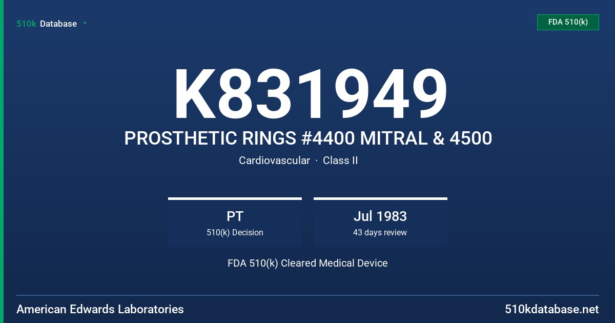 K831949 PROSTHETIC RINGS #4400 MITRAL & 4500 FDA 510(k) Cleared Medical Device