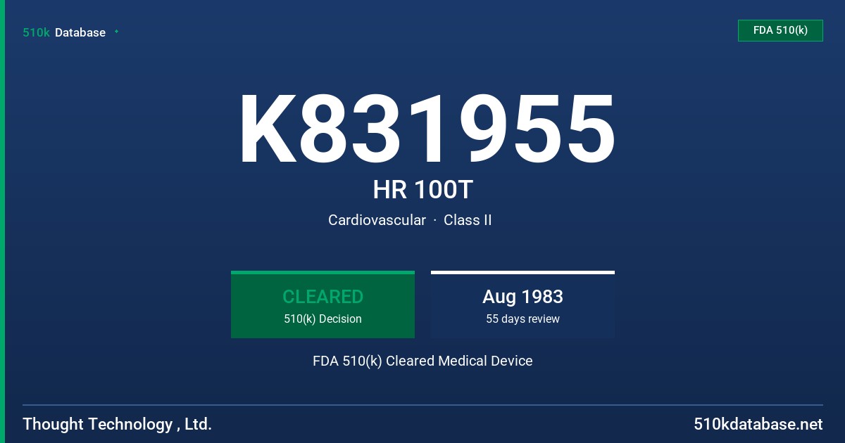 K831955 HR 100T FDA 510(k) Cleared Medical Device