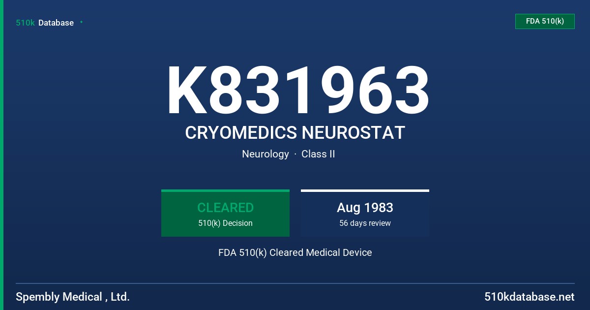 K831963 CRYOMEDICS NEUROSTAT FDA 510(k) Cleared Medical Device