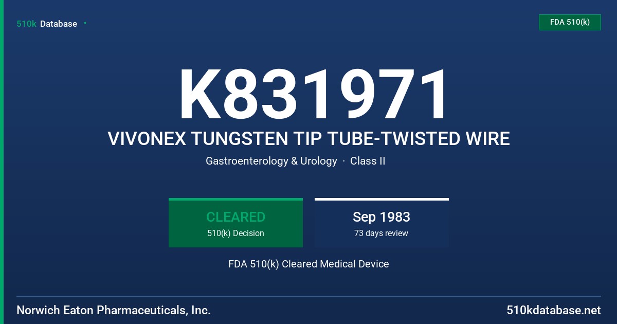 K831971 VIVONEX TUNGSTEN TIP TUBE-TWISTED WIRE FDA 510(k) Cleared Medical Device