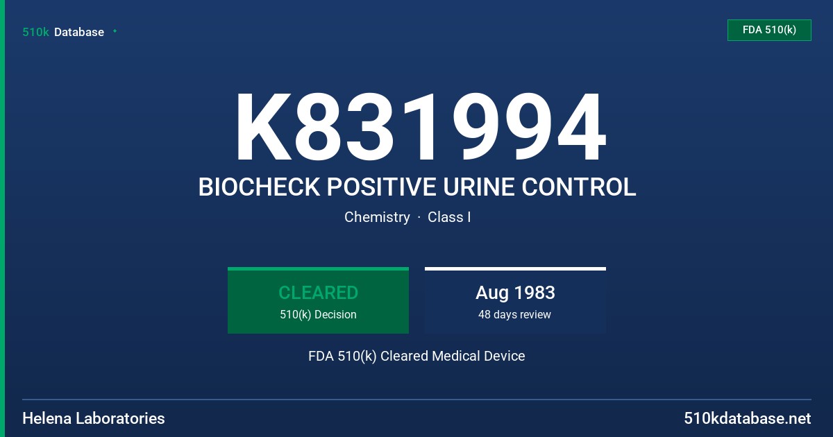 K831994 BIOCHECK POSITIVE URINE CONTROL FDA 510(k) Cleared Medical Device