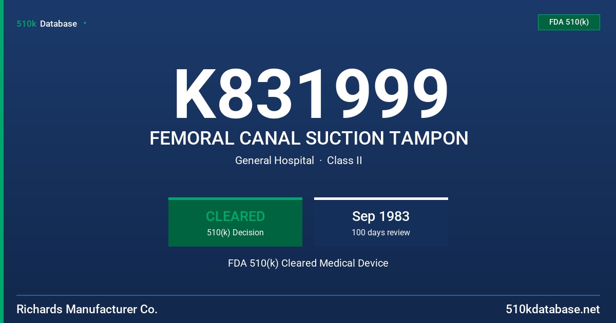 K831999 FEMORAL CANAL SUCTION TAMPON FDA 510(k) Cleared Medical Device