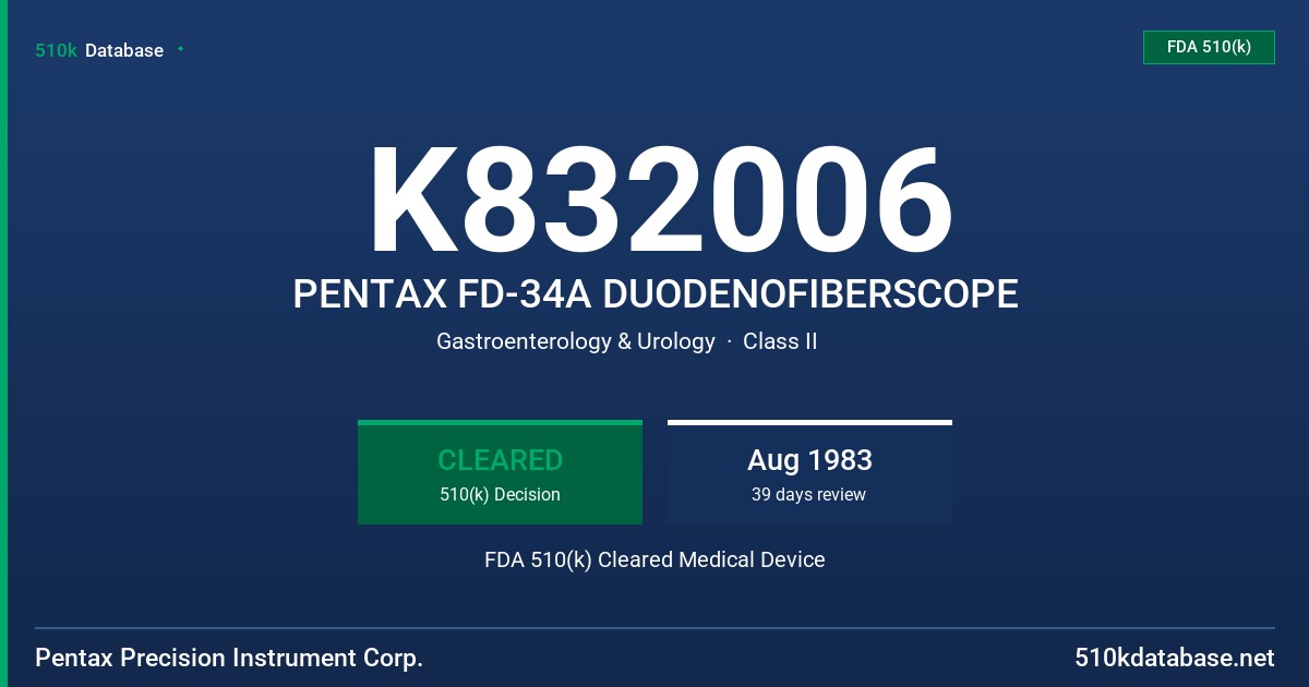 K832006 PENTAX FD-34A DUODENOFIBERSCOPE FDA 510(k) Cleared Medical Device