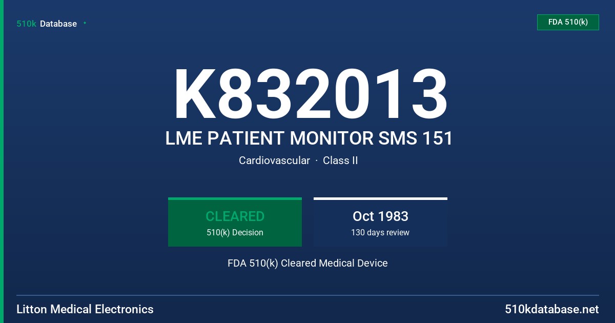 K832013 LME PATIENT MONITOR SMS 151 FDA 510(k) Cleared Medical Device