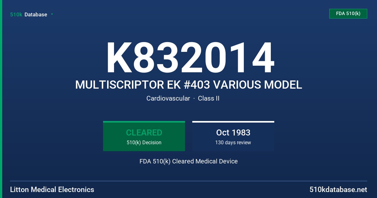 K832014 MULTISCRIPTOR EK #403 VARIOUS MODEL FDA 510(k) Cleared Medical Device