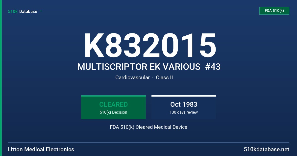 K832015 MULTISCRIPTOR EK VARIOUS  #43 FDA 510(k) Cleared Medical Device