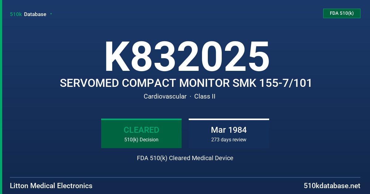 K832025 SERVOMED COMPACT MONITOR SMK 155-7/101 FDA 510(k) Cleared Medical Device