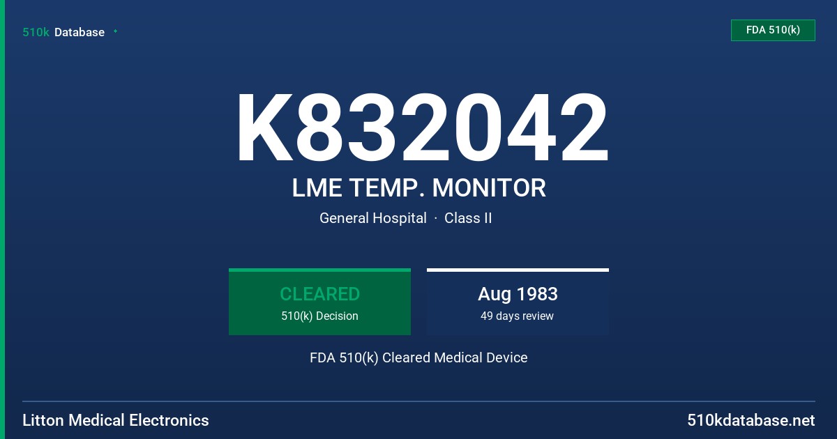 K832042 LME TEMP. MONITOR FDA 510(k) Cleared Medical Device