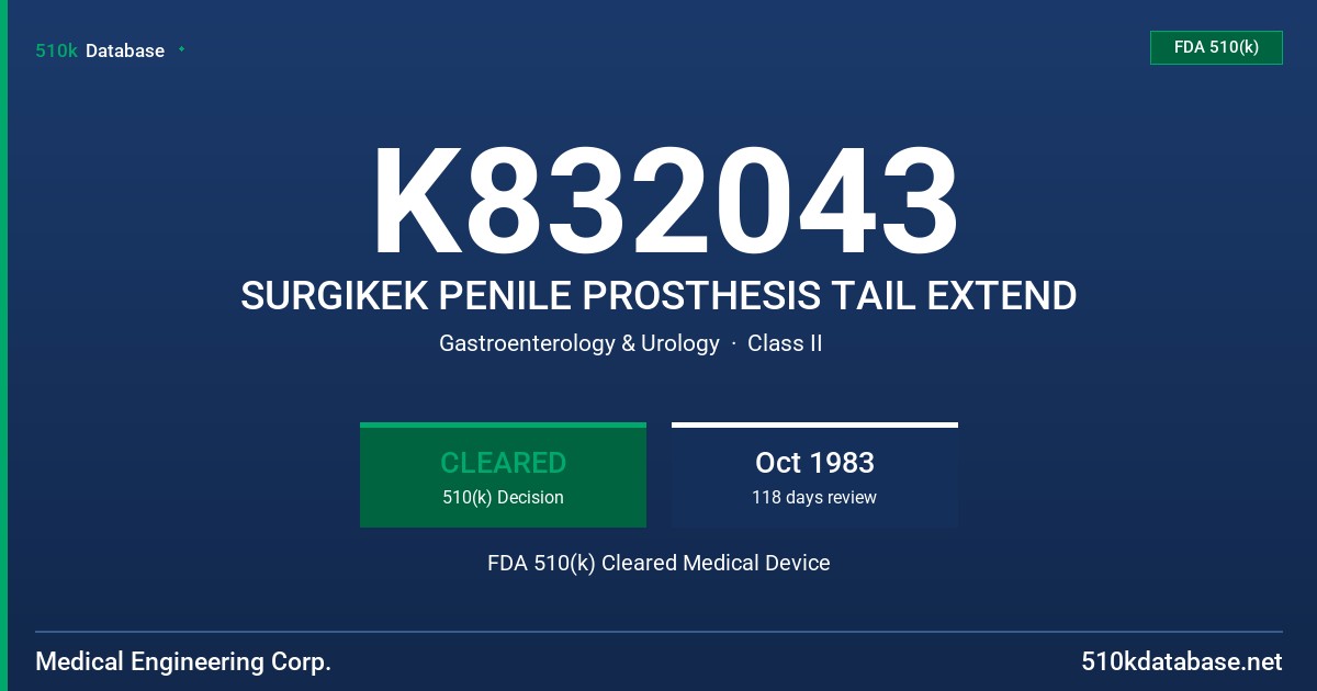 K832043 SURGIKEK PENILE PROSTHESIS TAIL EXTEND FDA 510(k) Cleared Medical Device