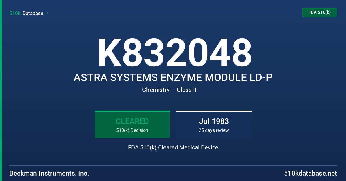 K832048 ASTRA SYSTEMS ENZYME MODULE LD-P FDA 510(k) Cleared Medical Device