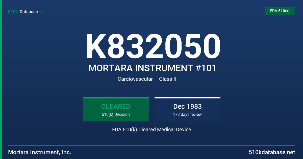 K832050 MORTARA INSTRUMENT #101 FDA 510(k) Cleared Medical Device