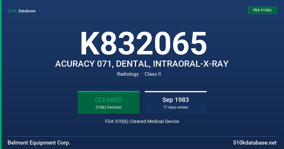 K832065 ACURACY 071, DENTAL, INTRAORAL-X-RAY FDA 510(k) Cleared Medical Device