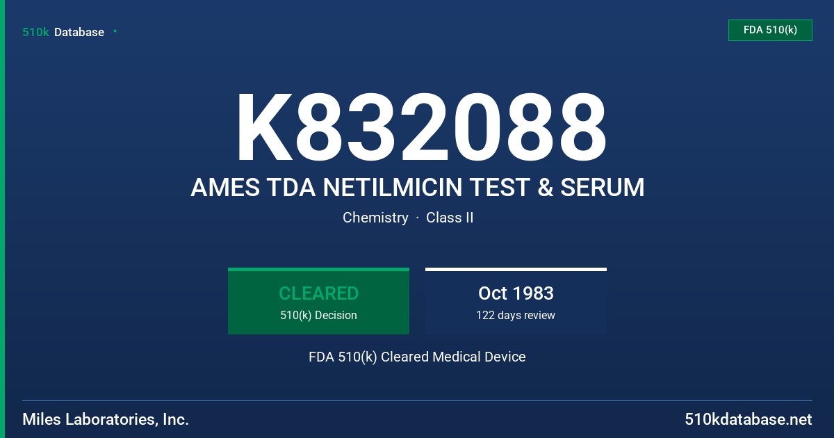 K832088 AMES TDA NETILMICIN TEST & SERUM FDA 510(k) Cleared Medical Device