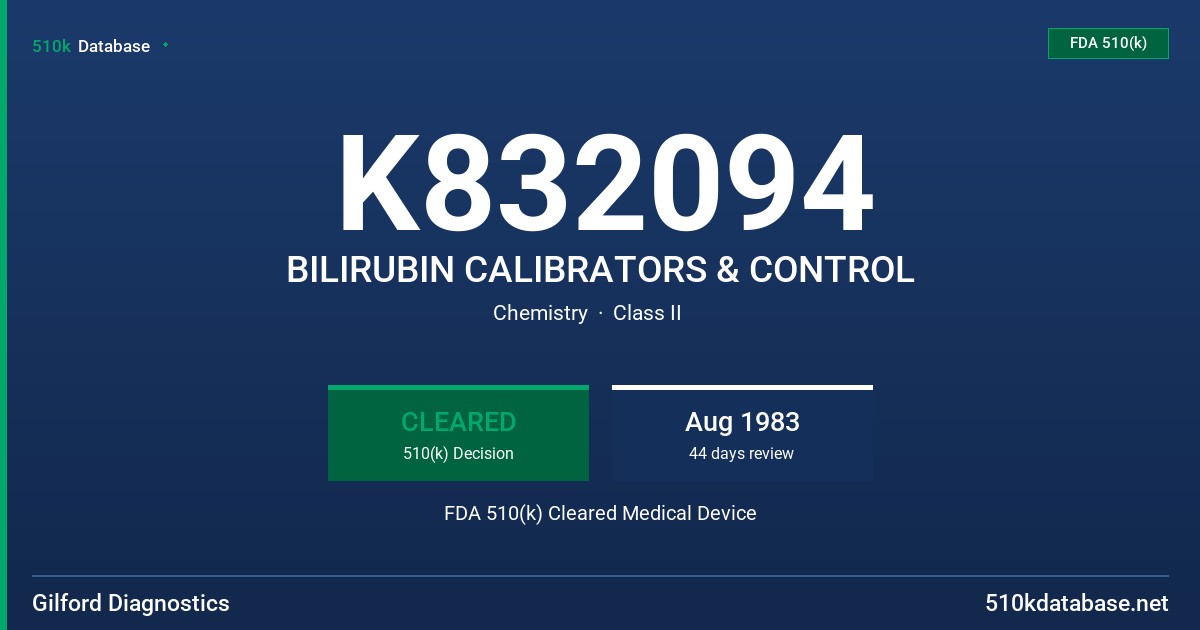 K832094 BILIRUBIN CALIBRATORS & CONTROL FDA 510(k) Cleared Medical Device