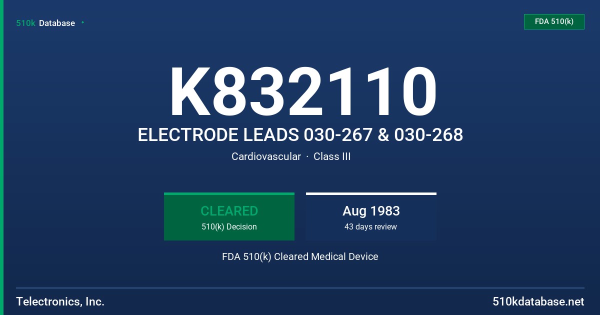 K832110 ELECTRODE LEADS 030-267 & 030-268 FDA 510(k) Cleared Medical Device