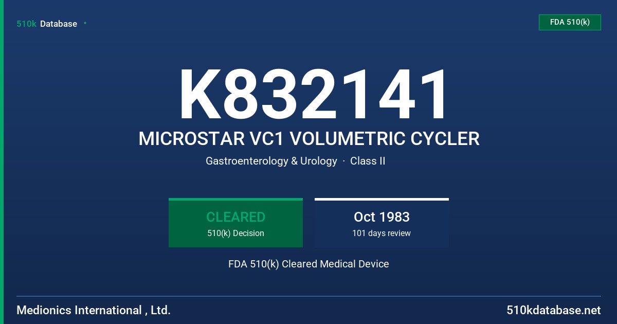 K832141 MICROSTAR VC1 VOLUMETRIC CYCLER FDA 510(k) Cleared Medical Device