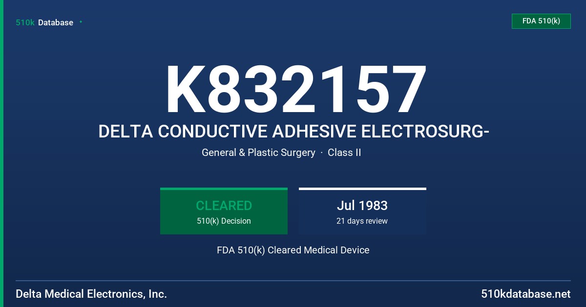 K832157 DELTA CONDUCTIVE ADHESIVE ELECTROSURG- FDA 510(k) Cleared Medical Device