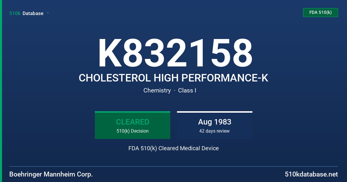 K832158 CHOLESTEROL HIGH PERFORMANCE-K FDA 510(k) Cleared Medical Device