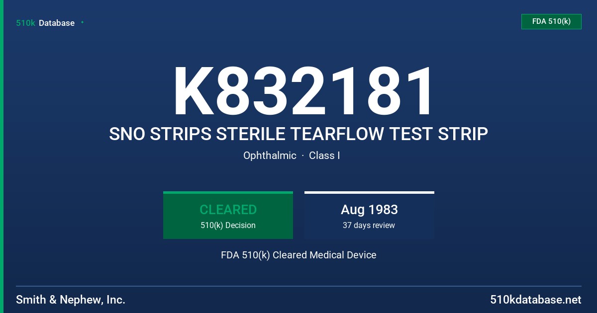 K832181 SNO STRIPS STERILE TEARFLOW TEST STRIP FDA 510(k) Cleared Medical Device