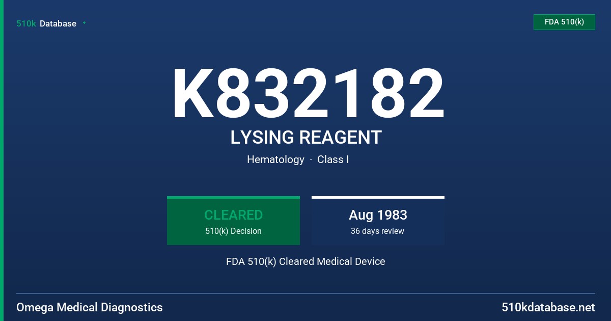 K832182 LYSING REAGENT FDA 510(k) Cleared Medical Device