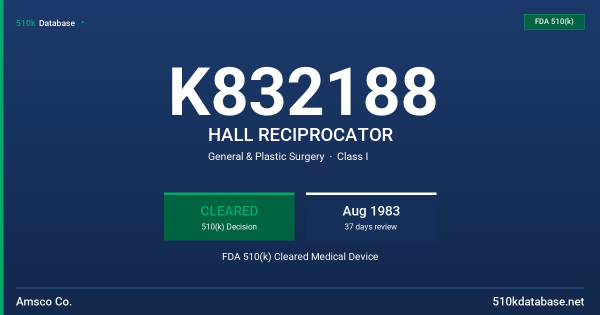 K832188 HALL RECIPROCATOR FDA 510(k) Cleared Medical Device