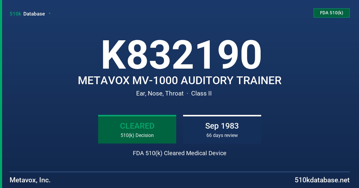 K832190 METAVOX MV-1000 AUDITORY TRAINER FDA 510(k) Cleared Medical Device