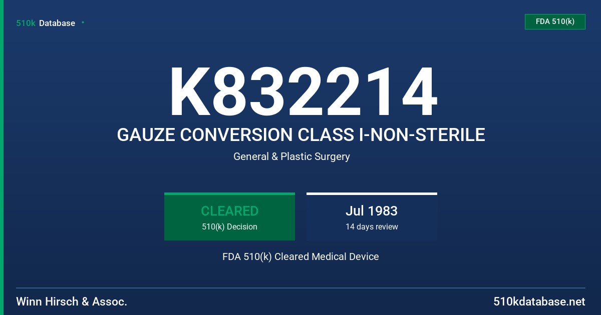 K832214 GAUZE CONVERSION CLASS I-NON-STERILE FDA 510(k) Cleared Medical Device