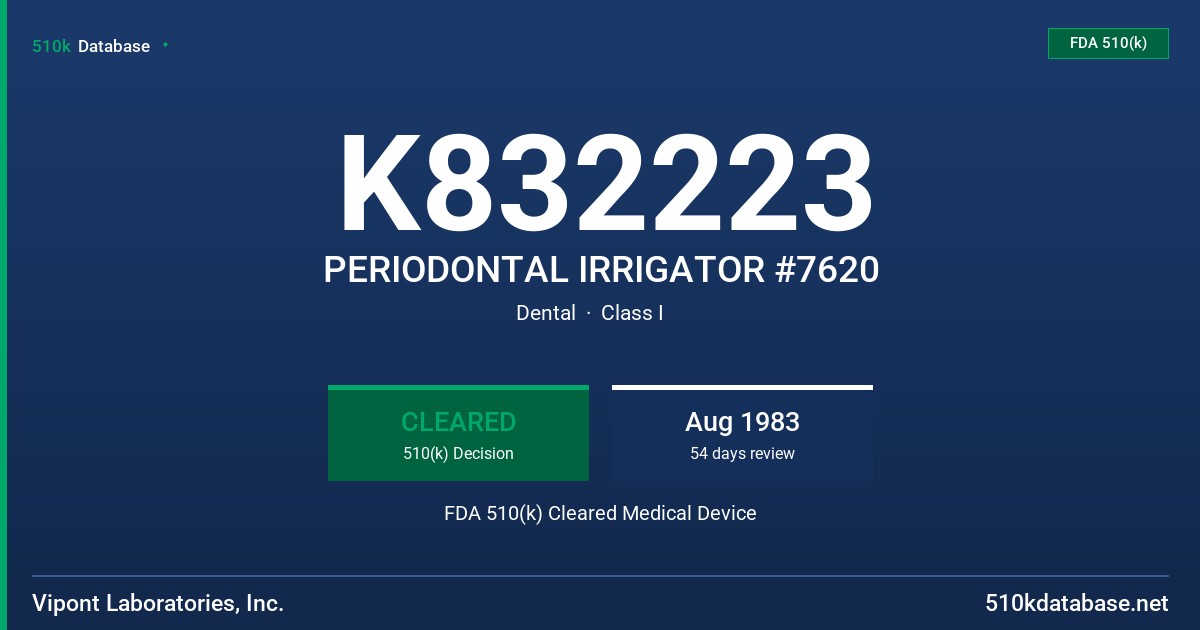 K832223 PERIODONTAL IRRIGATOR #7620 FDA 510(k) Cleared Medical Device