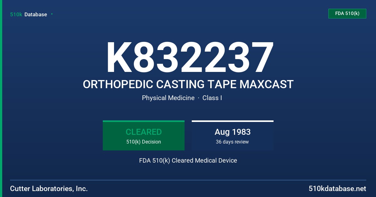 K832237 ORTHOPEDIC CASTING TAPE MAXCAST FDA 510(k) Cleared Medical Device