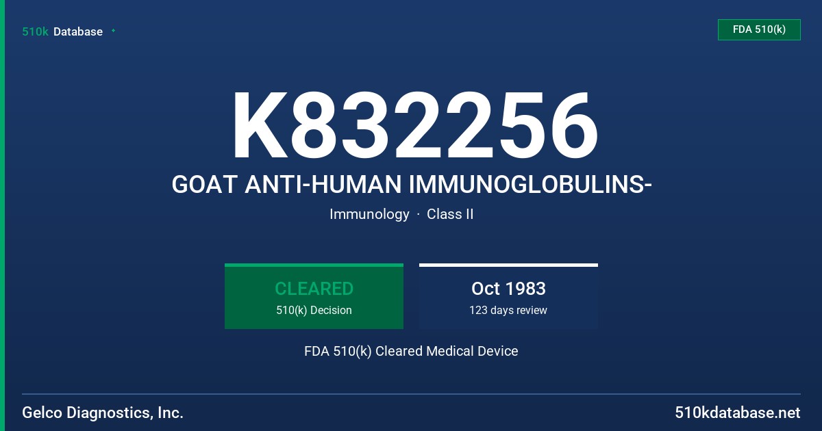 K832256 GOAT ANTI-HUMAN IMMUNOGLOBULINS- FDA 510(k) Cleared Medical Device