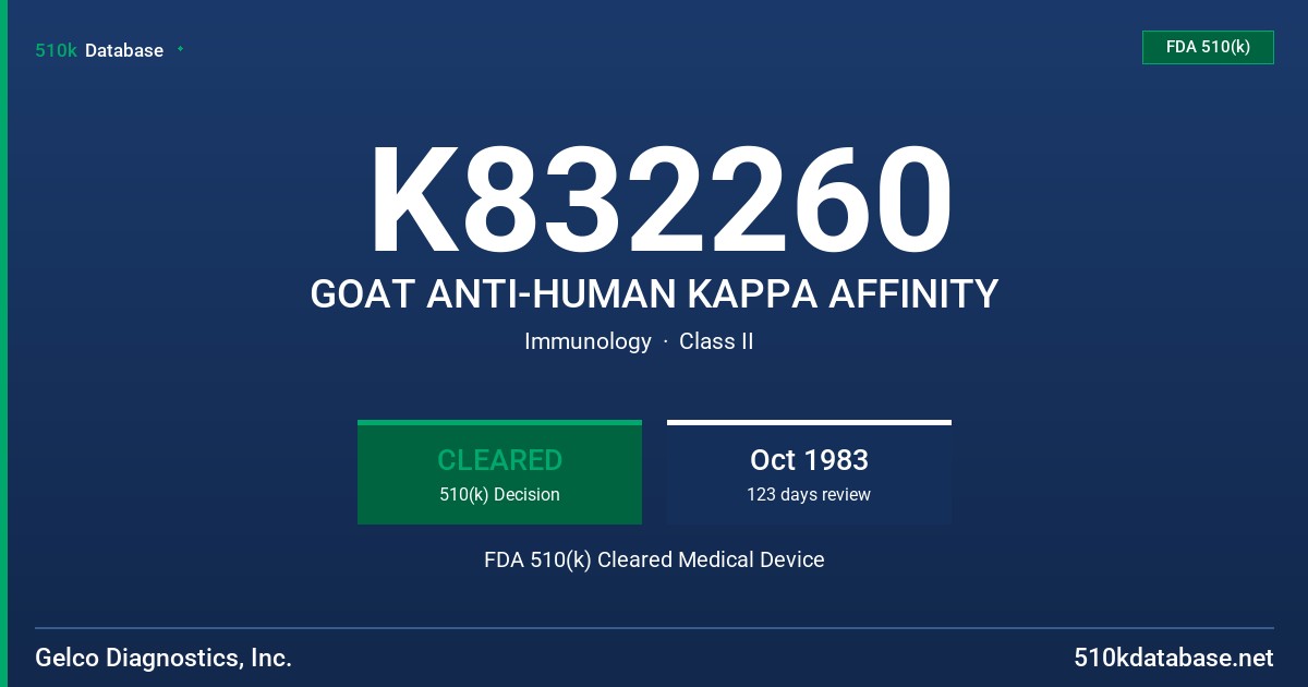 K832260 GOAT ANTI-HUMAN KAPPA AFFINITY FDA 510(k) Cleared Medical Device