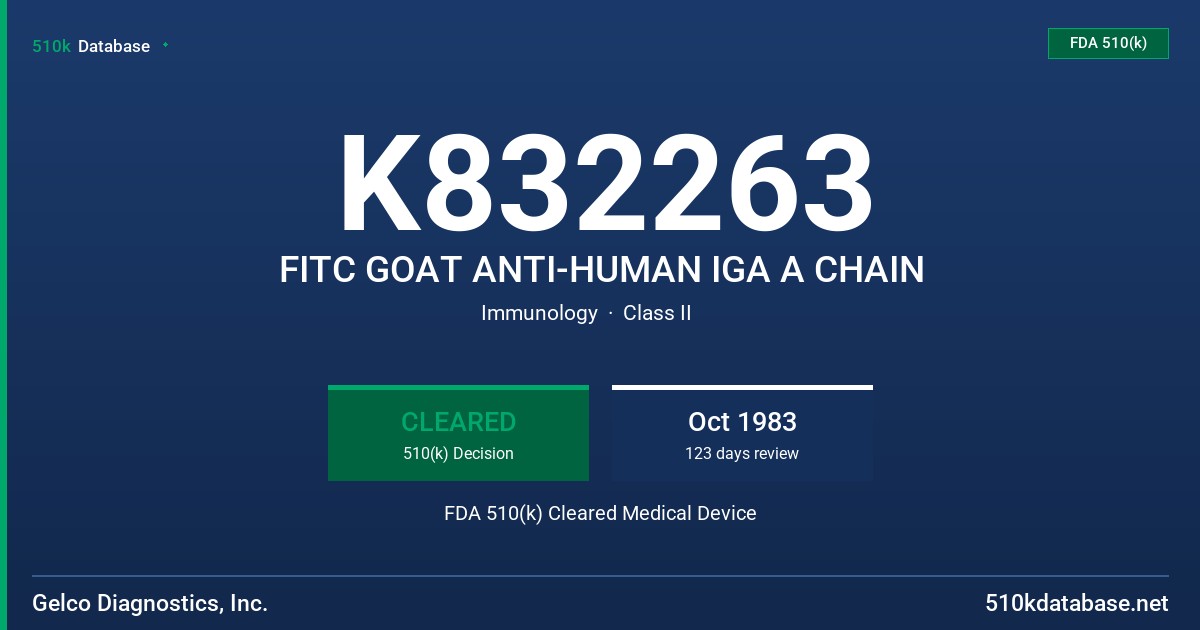 K832263 FITC GOAT ANTI-HUMAN IGA A CHAIN FDA 510(k) Cleared Medical Device