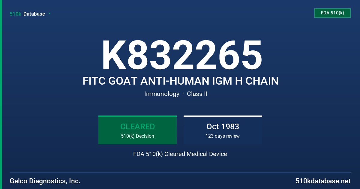 K832265 FITC GOAT ANTI-HUMAN IGM H CHAIN FDA 510(k) Cleared Medical Device