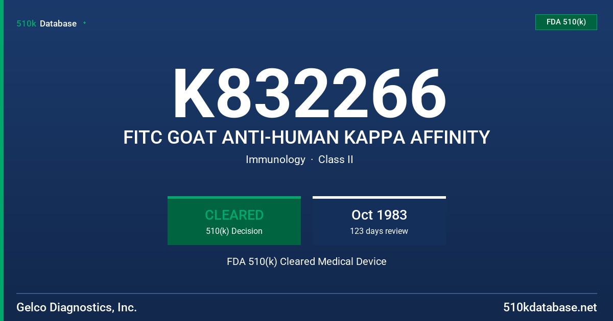 K832266 FITC GOAT ANTI-HUMAN KAPPA AFFINITY FDA 510(k) Cleared Medical Device