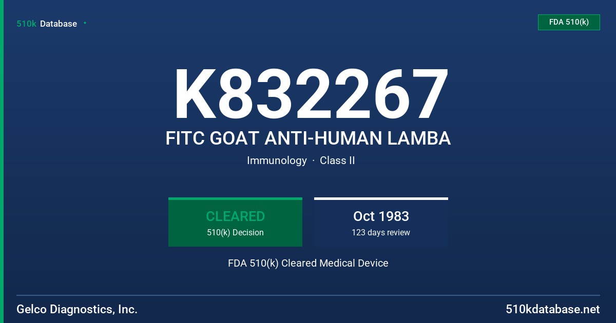 K832267 FITC GOAT ANTI-HUMAN LAMBA FDA 510(k) Cleared Medical Device