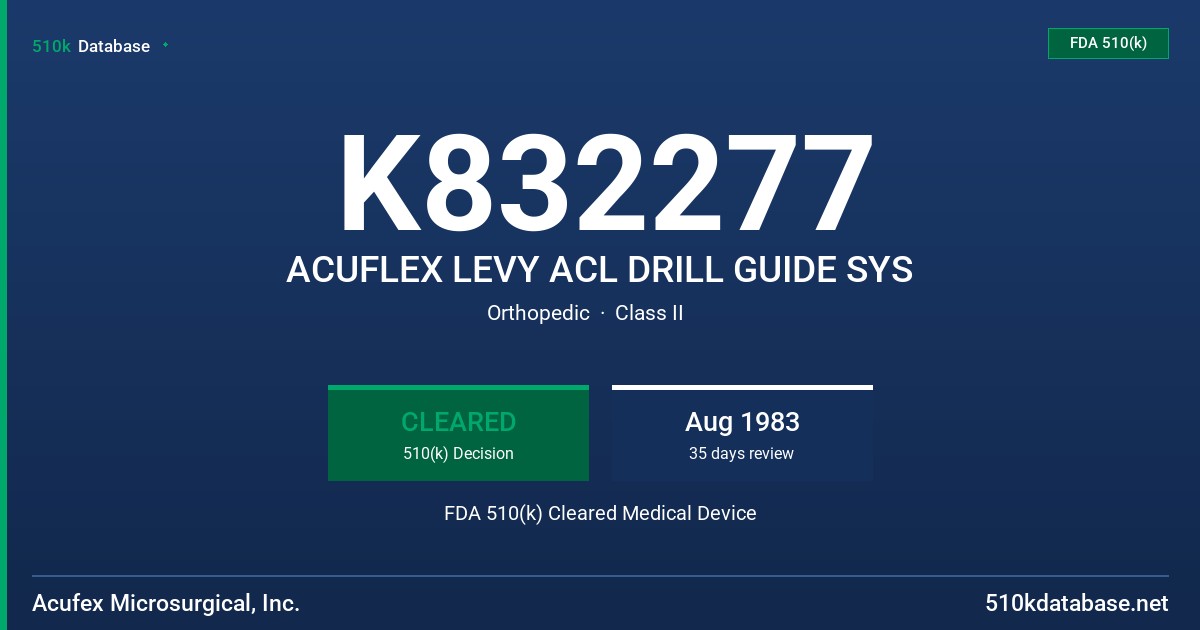 K832277 ACUFLEX LEVY ACL DRILL GUIDE SYS FDA 510(k) Cleared Medical Device