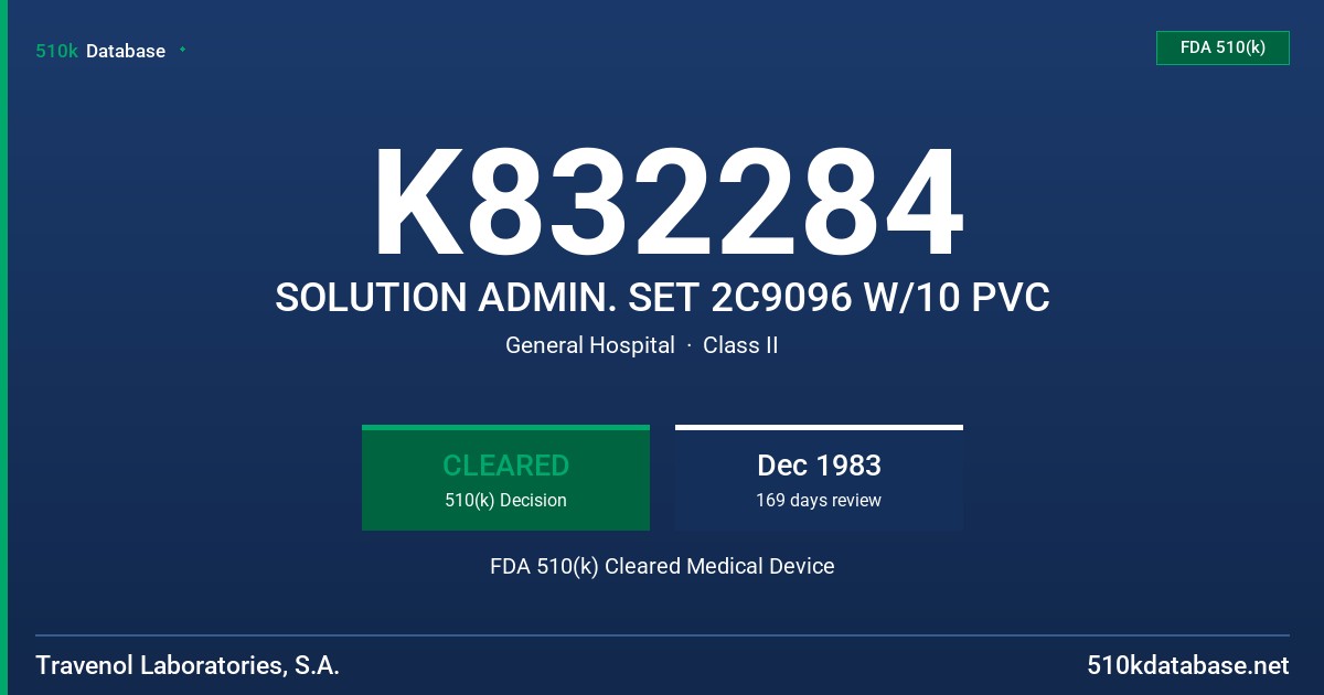 K832284 SOLUTION ADMIN. SET 2C9096 W/10 PVC FDA 510(k) Cleared Medical Device