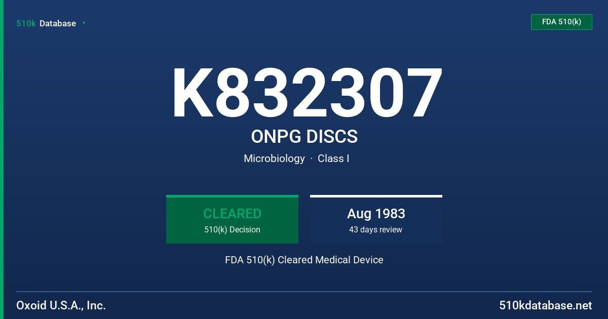 K832307 ONPG DISCS FDA 510(k) Cleared Medical Device