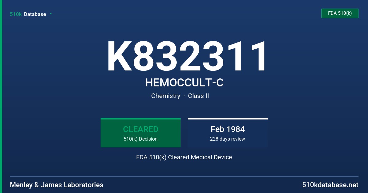 K832311 HEMOCCULT-C FDA 510(k) Cleared Medical Device