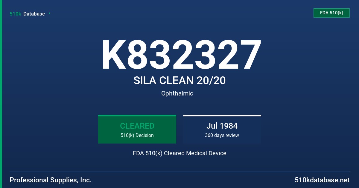 K832327 SILA CLEAN 20/20 FDA 510(k) Cleared Medical Device