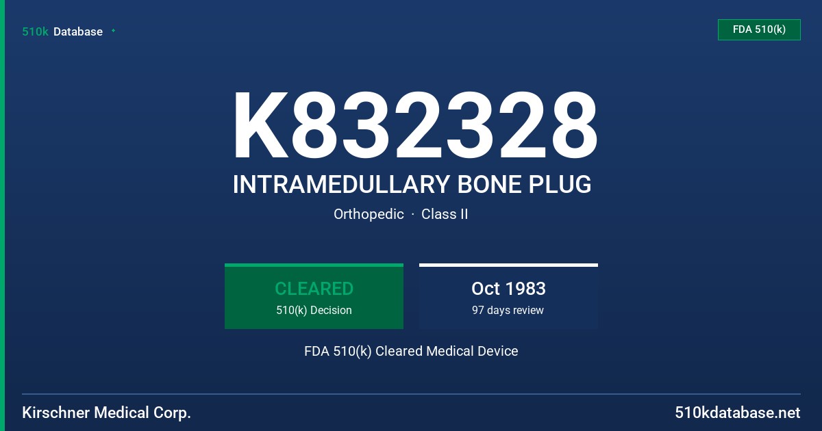 K832328 INTRAMEDULLARY BONE PLUG FDA 510(k) Cleared Medical Device
