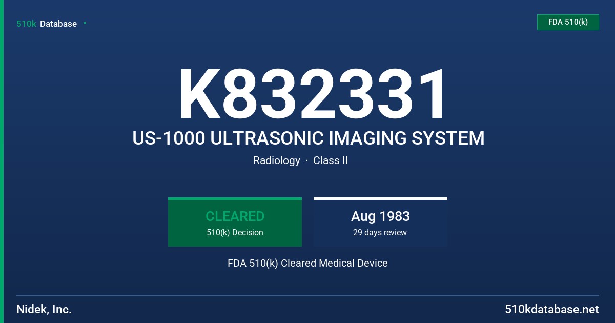K832331 US-1000 ULTRASONIC IMAGING SYSTEM FDA 510(k) Cleared Medical Device