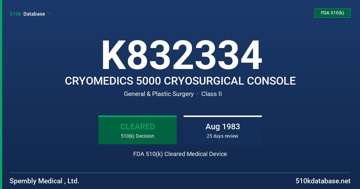 K832334 CRYOMEDICS 5000 CRYOSURGICAL CONSOLE FDA 510(k) Cleared Medical Device