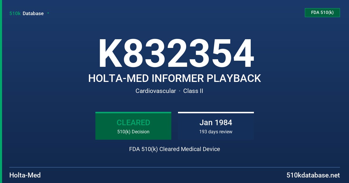 K832354 HOLTA-MED INFORMER PLAYBACK FDA 510(k) Cleared Medical Device