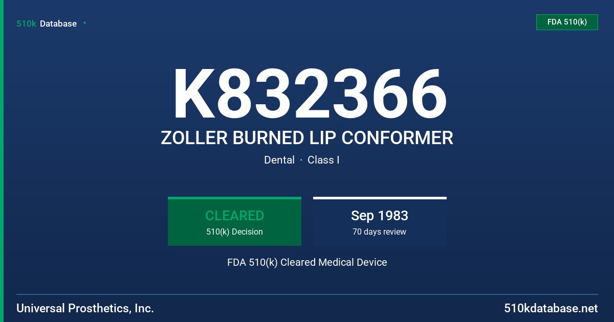 K832366 ZOLLER BURNED LIP CONFORMER FDA 510(k) Cleared Medical Device
